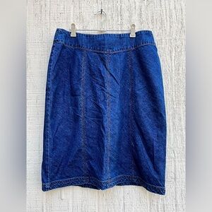 ‘Bill Bass Jeans’ denim cotton midi zip up skirt with slit